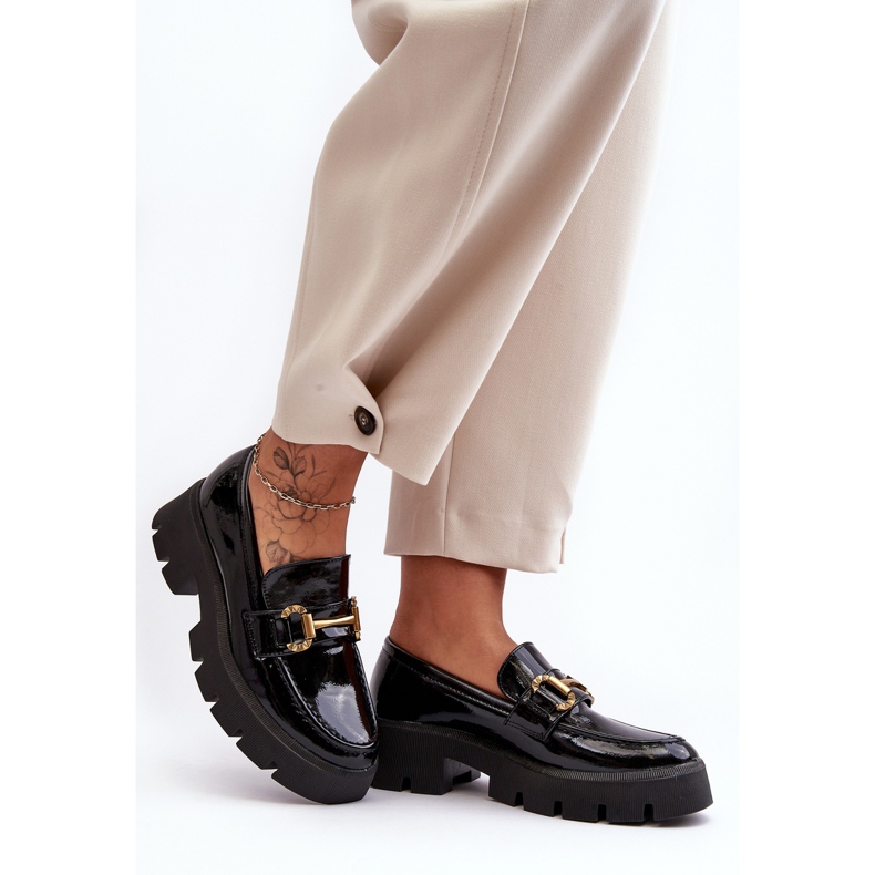 WS1 Mocasini De Dama Din Piele Lacuita Cu Decoratie, Peuria Neagra negru 2