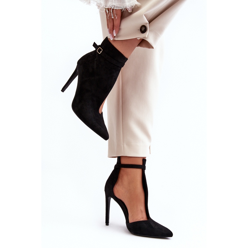 WS1 Botine de damă din piele intoarsa cu toc inalt, Amalundi negru 1