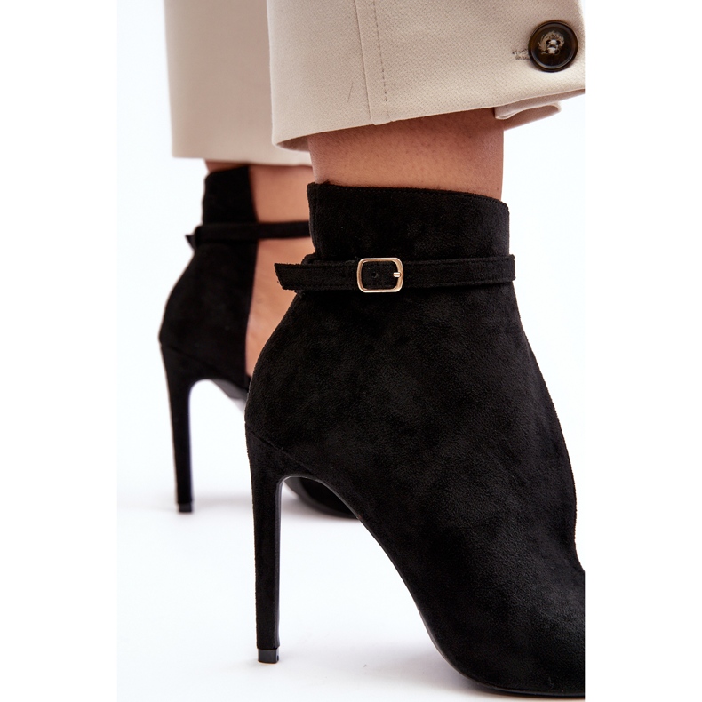 WS1 Botine de damă din piele intoarsa cu toc inalt, Amalundi negru 2