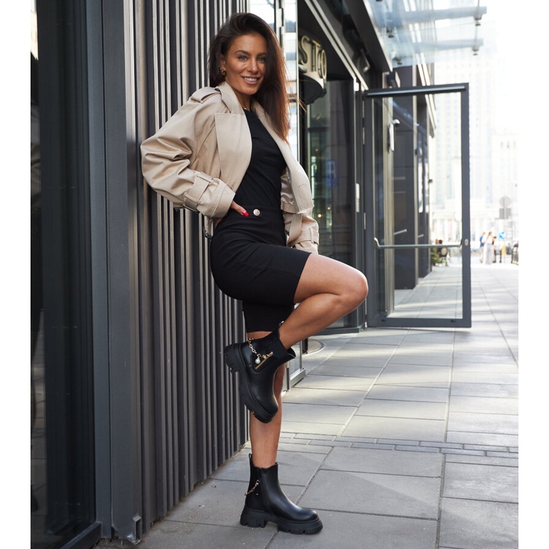 Botine negre cu lant decorativ Archard negru 1