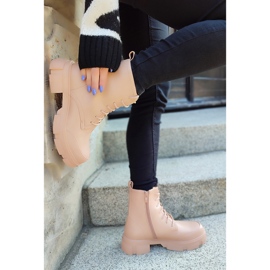 Botine de damă nude cu șireturi bej 1