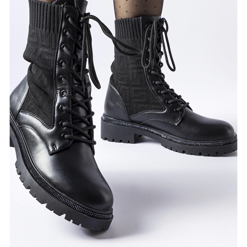 Botine cu șosete negre cu strasuri Emanuele negru 1 Botine cu șosete negre cu strasuri Emanuele negru 1