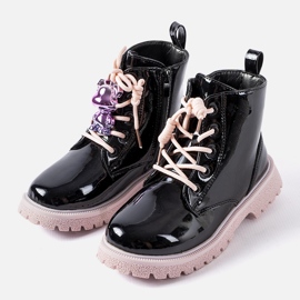 Evento Cizme lacuite negre și roz cu ursuleț Orso negru 1 Evento Cizme lacuite negre și roz cu ursuleț Orso negru 1