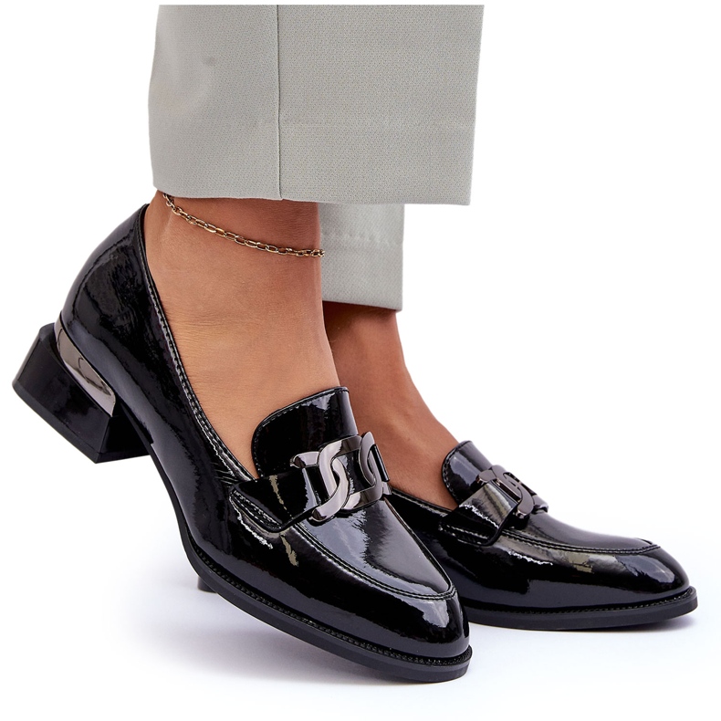 Vinceza Pantofi din piele lacuita, mocasini negri cu toc inalt negru 4