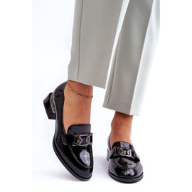 Vinceza Pantofi din piele lacuita, mocasini negri cu toc inalt negru 1