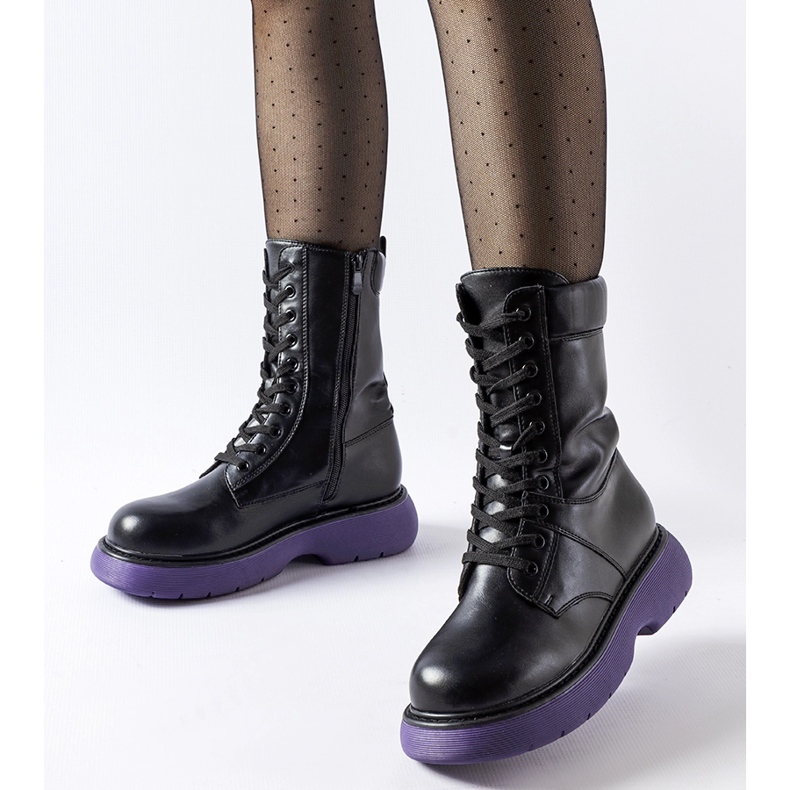 Pantofi termoizolanti negri cu talpa mov Beata negru 1