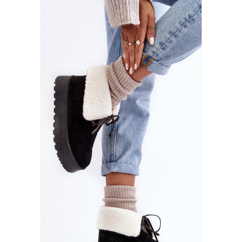 Cizme Negre Olimuka De Zapada Cu Platforma Cu Piele De Oaie negru 2