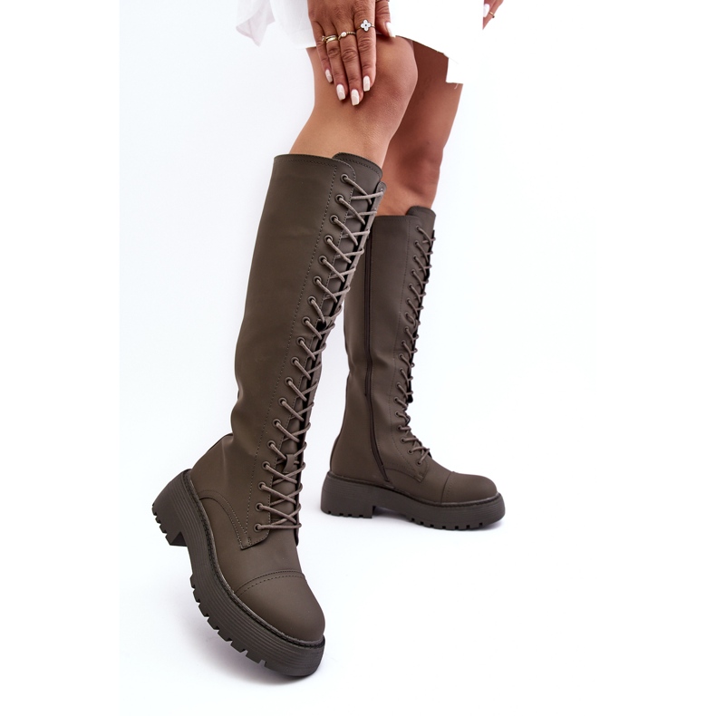 PS1 Cizme cu șireturi, calde, cizme până la genunchi, verde închis, Bergdis 1 PS1 Cizme cu șireturi, calde, cizme până la genunchi, verde închis, Bergdis 1