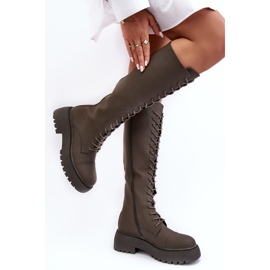 PS1 Cizme cu șireturi, calde, cizme până la genunchi, verde închis, Bergdis 2