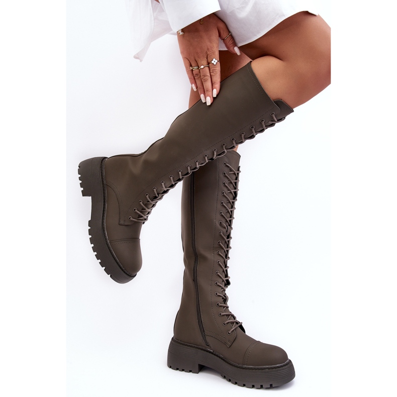 PS1 Cizme cu șireturi, calde, cizme până la genunchi, verde închis, Bergdis 2