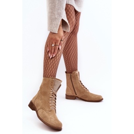 Botine dama din piele intoarsa cu siret Nicole 2848 Bej 2