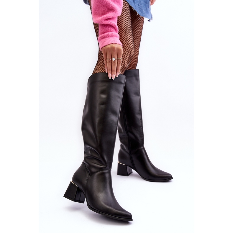 Lewski Shoes Cizme de damă din piele cu toc înalt Negru Lewski 2928/B/2 1