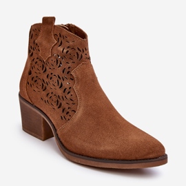S.Barski Cizme de cowboy ajurate din piele intoarsa D&amp;A SN622-21 Camel maro 1