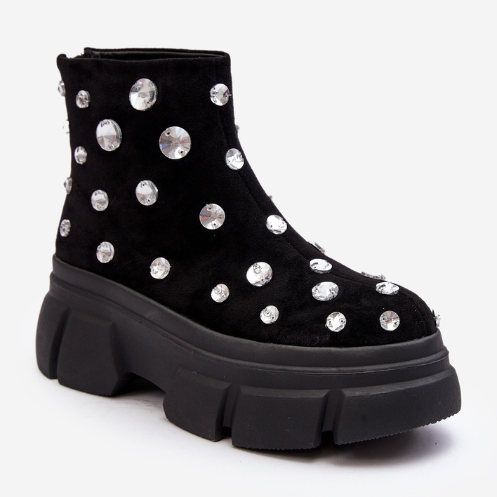 S.Barski Cizme Izolate Din piele intoarsa Cu Cristale D&amp;A MR870-83 Negru 2