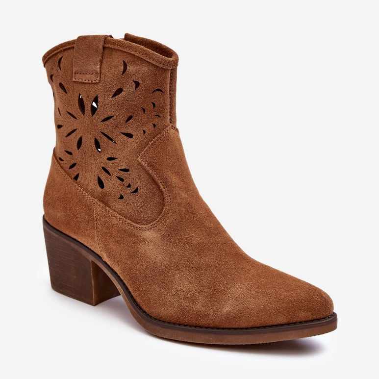S.Barski Cizme de cowboy ajurate din piele intoarsa D&amp;A SN622-20 Camel maro 1