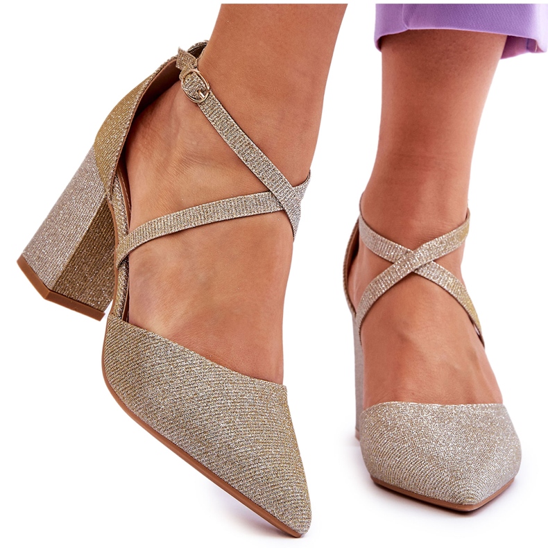 Pompe la modă cu toc înalt auriu strălucitor de aur 4