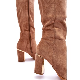 Seastar Cizme cu toc inalt din piele intoarsa bej inchis de la Kilrenita 2