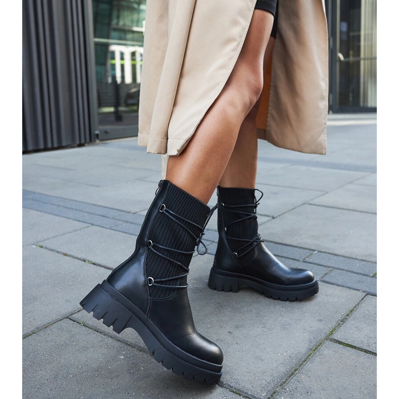 Inna Botine Eliot cu șosete negre cu legături negru 2