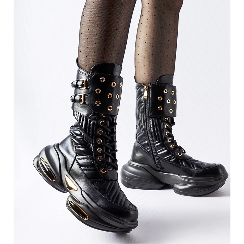 Botine negre decorate cu matlasare Veronese negru 1