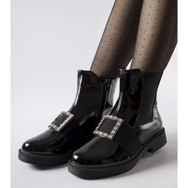 Botine negre lacuite cu strasuri Lisandro negru 1