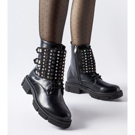 Botine negre decorate cu zirconii Cento negru 1