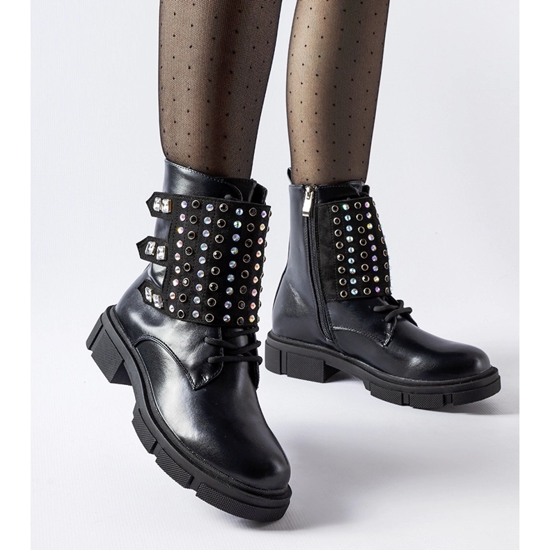 Botine negre decorate cu zirconii Cento negru 1