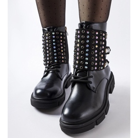 Botine negre decorate cu zirconii Cento negru 2