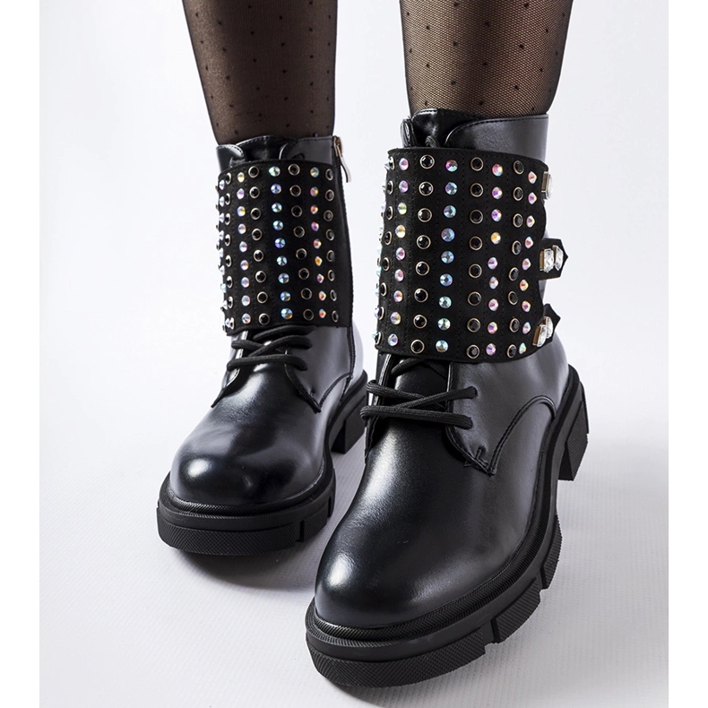 Botine negre decorate cu zirconii Cento negru 2