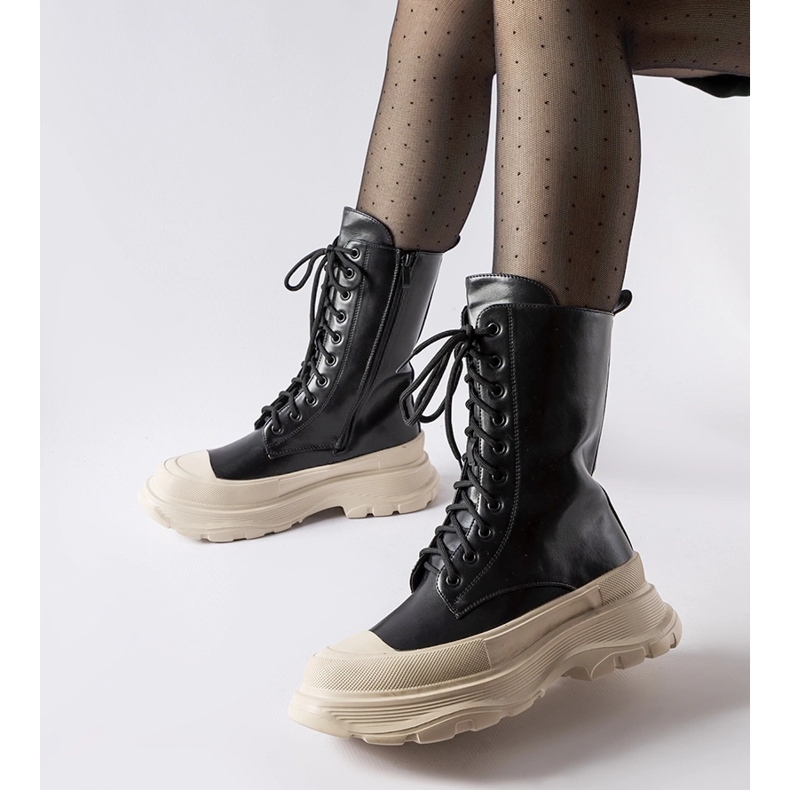 Pantofi muncitori negri cu talpa Crosia bej groasa negru 1