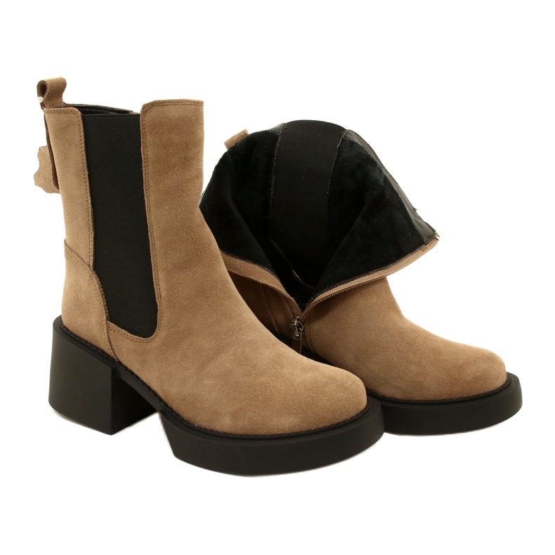 Filippo Botine din piele intoarsa bej cu toc inalt 4