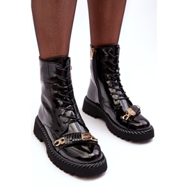 Botine De Dama Patent Worker Cu Decoratie Neagra S.Barski MR870-67 negru 3