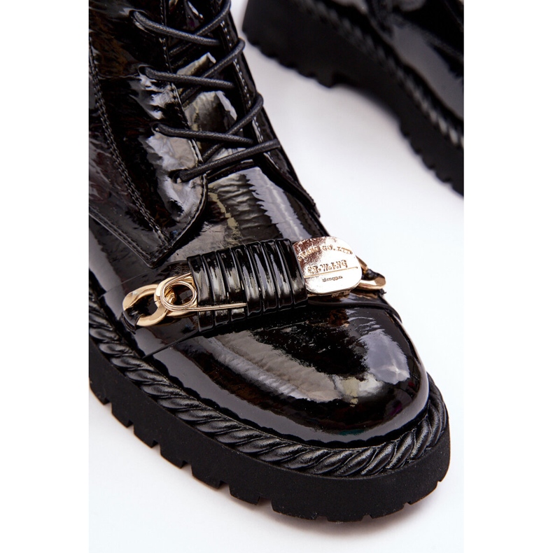 Botine De Dama Patent Worker Cu Decoratie Neagra S.Barski MR870-67 negru 4