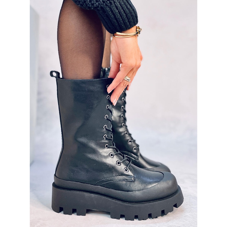 Cizme Knight Black cu șireturi negru 2