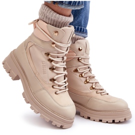 Botine izolate cu șireturi pentru damă, bej deschis, Big Star MM274664 9