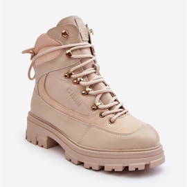 Botine izolate cu șireturi pentru damă, bej deschis, Big Star MM274664 1