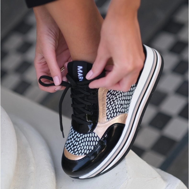 Marco Shoes Adidași ușori pe talpă groasă din piele naturală negru 1