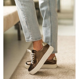 Marco Shoes Adidași de damă din piele naturală pe talpă groasă de aur 1