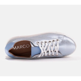 Marco Shoes Adidași de damă din piele naturală pe talpă groasă albastru 6