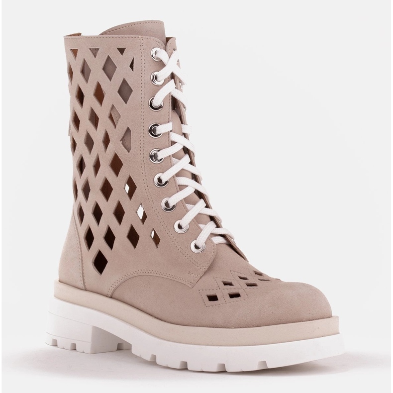 Marco Shoes Cizme din velur cu perforare bej 1