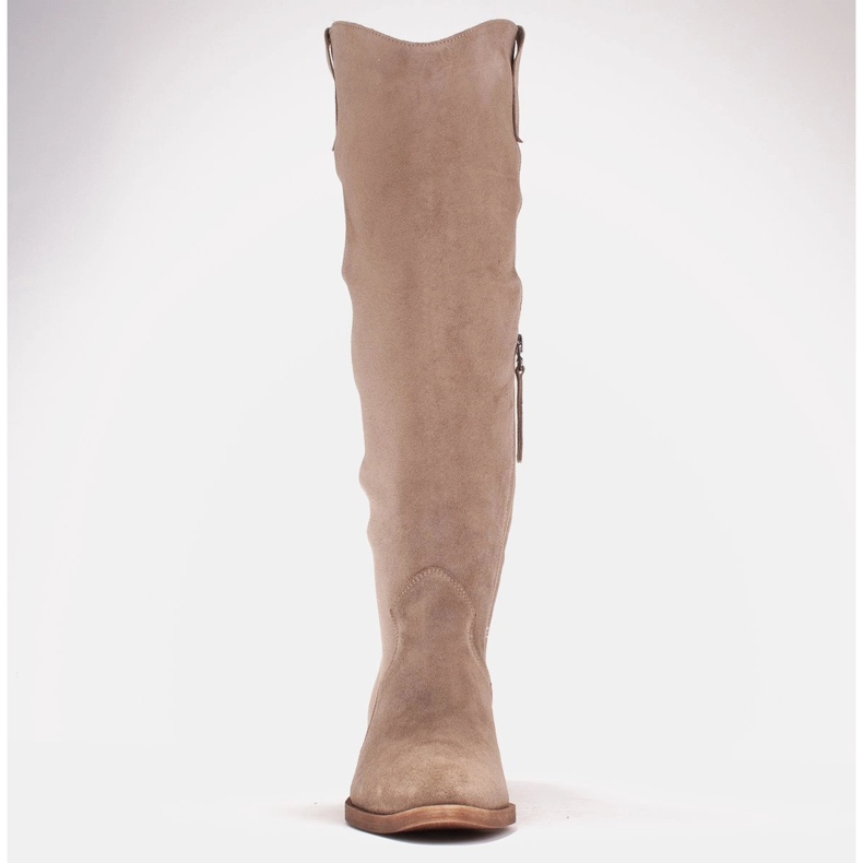 Marco Shoes Ghete cowboy Iolanda cu cusături decorative bej 2