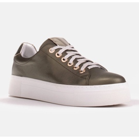 Marco Shoes Adidași de damă din piele naturală pe talpă groasă verde 1