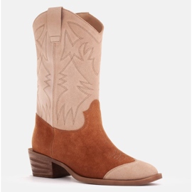 Marco Shoes Cizme cowboy din piele intoarsa brodate 2205B-813-096-1 bej maro 1