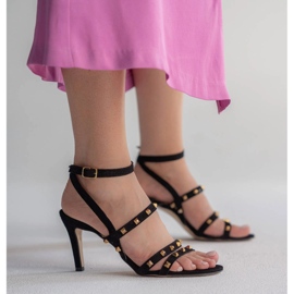 Marco Shoes Sandale negre din piele intoarsa cu crampoane decorative negru 1