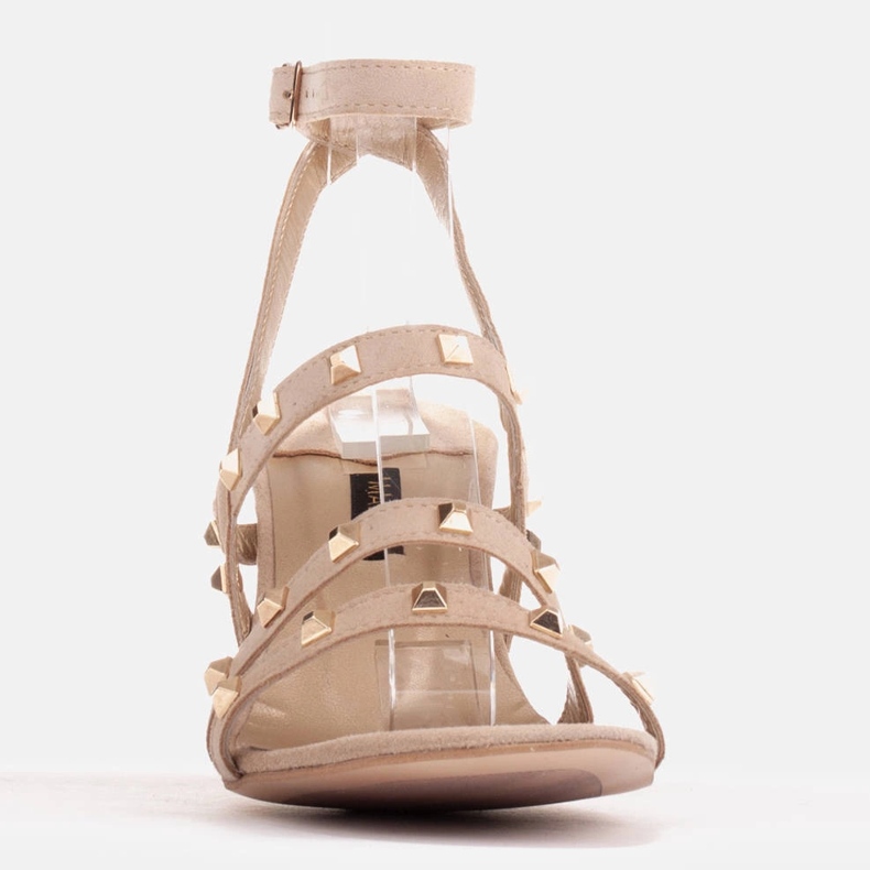 Marco Shoes Sandale din piele intoarsa cu crampoane decorative bej 2