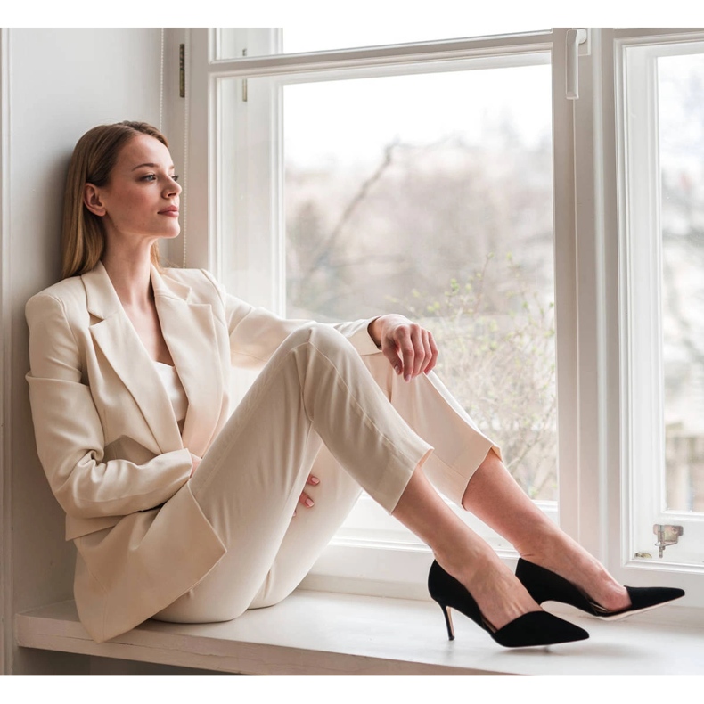 Marco Shoes Stilete subtile din piele intoarsa naturala negru 2