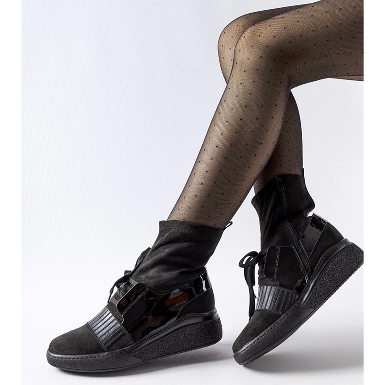 Botine negre Spoleto cu șosetă cu pană negru 1