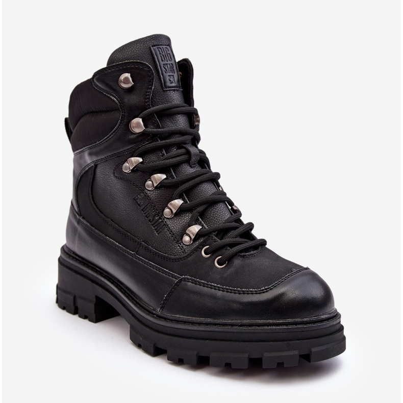 Botine izolate cu șireturi pentru damă, Black Big Star MM274663 negru 2 Botine izolate cu șireturi pentru damă, Black Big Star MM274663 negru 2