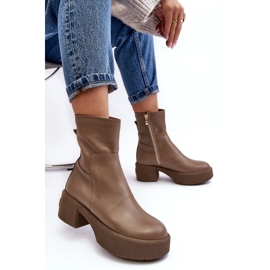 Lemar Volavola Botine Lemar din piele bej închis cu toc jos 1