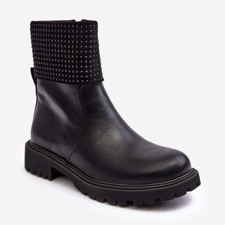 WJ2 Cizme Plate Dama Cu Decorat, Zanidite Neagra negru 1 WJ2 Cizme Plate Dama Cu Decorat, Zanidite Neagra negru 1