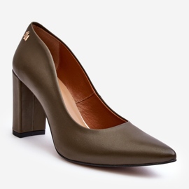 Pompe din piele pe toc înalt Laura Messi 2624/227 Verde închis 1